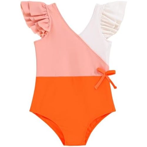 Mioglrie Toddler Baby Swimsuit Girl Bathing Suit Girl 2T 3T 4T 5T 6T Girls One Piece Swimsuits Color Block Swimwear