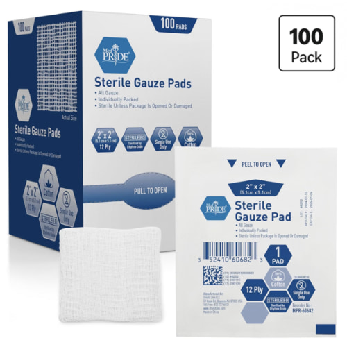 Amazon.com: MED PRIDE Sterile Nonstick Gauze Dressing Pads,12-Ply Cotton,2x2 in,100-Ct