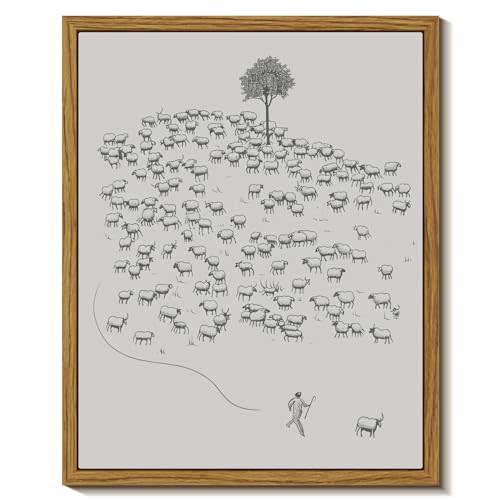 InSimSea Framed Wall Art for Living Room Minimalist Framed Wall Art Room Decor Vintage Landscape Flock of Sheep Home Decor Lamb Artwork Painting Inspiring Christian Wall Art Decor Canvas Prints 8x10in