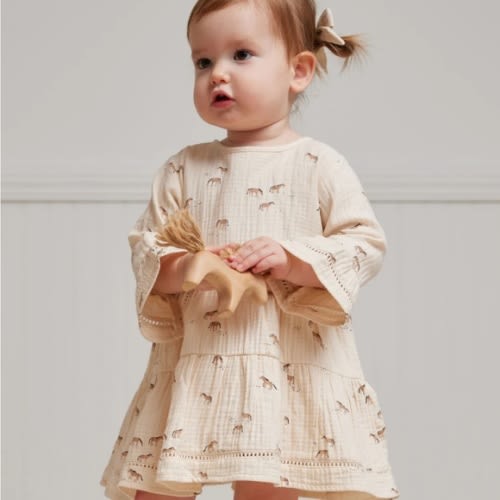 Quincy Mae Belle Dress Bloomer set horse print equestrian farm organic baby girl