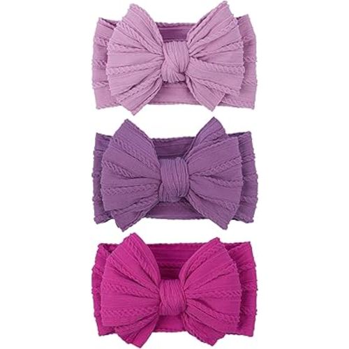 LemonSpace Handmade Baby Girls Headbands Soft Stretchy Nylon Hair Bands Hair Accessories with Bows for Newborn Baby Girls Infant Toddlers Kids (Purple)