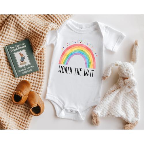 Worth The Wait Baby Onesie®, Gift for Baby, Baby Rainbow Bodysuit, Pregnancy Announcement Onesie® , Gift for Kids