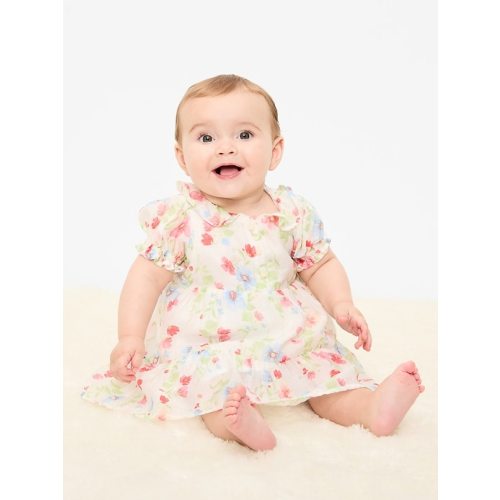Printed Puff-Sleeve Tiered Swing Dress for Baby