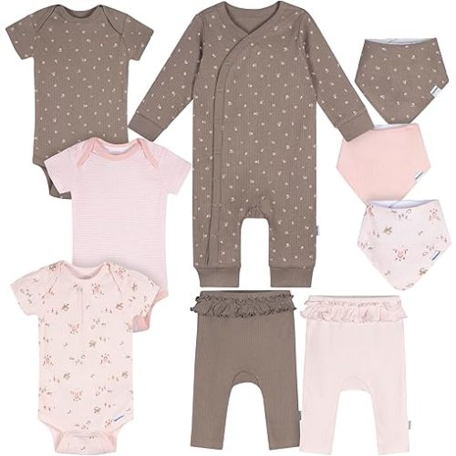 Gerber unisex-baby 9-piece Baby Gift Set for Newborn Boys & Girls – Premium Cotton Baby Essentials Layette Set