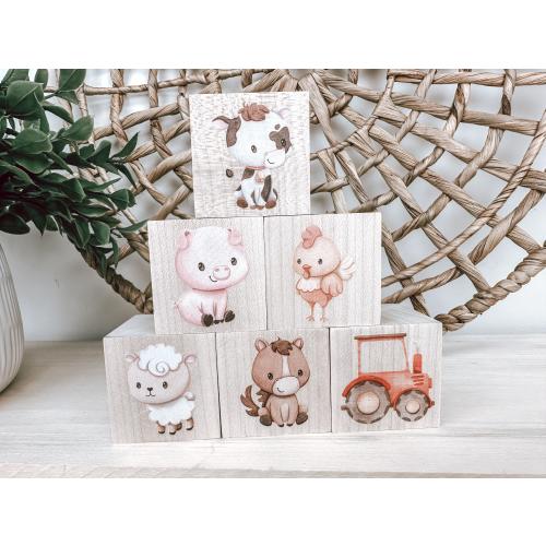 Farm Animal Nursery Baby Blocks, Farm Animal Nursery, Baby Boy Nursery Decor, Cow Decor, Farm Nursery, Horse, Pig, Sheep, Tractor Decor