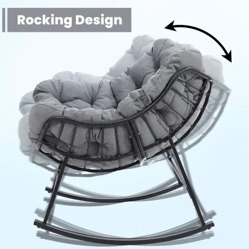 Oversized Papasan Rocking Chair - Modern Egg-Style Large Rattan Indoor/Outdoor Rocker with Thick Cushion, Patio Outdoor Furniture - TikTok Shop