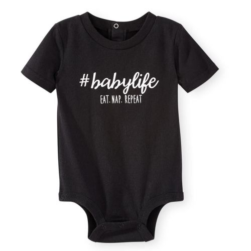 Koala Kik Black "#babylife Eat. Nap. Repeat." Bodysuit