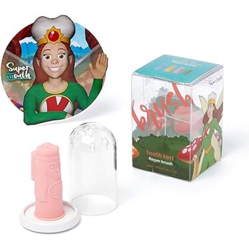 SuperMouth® Tooth Keri Baby Finger Brush – Soft Silicone Bristles, Built-in Bite Block Protects Fingers, Light-Up Wand for Easy Cleaning, Augmented Reality App, Teething to 2 Years, 4 Colors