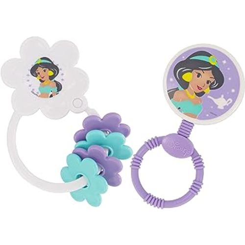 2 Pack Disney Princess Character Shape Rattle and Keyring Teether, Premium Toddler Birthday Toys, Infant Teething Toys, Great for Newborn Shower Gifts