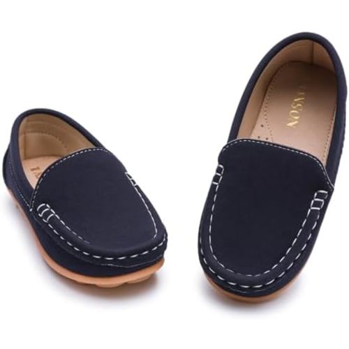 LONSOEN Toddler Little Kids Slip-On Loafers, Synthetic Suede Moccasin Driving Shoes, Non-Slip Rubber Outsole Lightweight Casual/Dress Boat Shoes for Boys & Girls