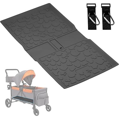 All Weather Mat for Jeep Sport All-Terrain Stroller Wagon,32.3''x15.75'' inch Foldable Silicone Insert Floor Protecting Pad with Two Hooks(Dark Grey)