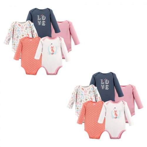 Hudson Baby Infant Girl Cotton Long-Sleeve Bodysuits, Woodland Fox 10-Piece, 0-3 Months