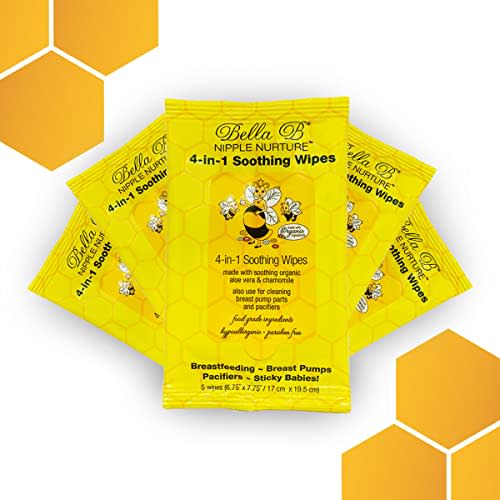 BELLA B Nipple Nurture Breast Pump Wipes Bundle, 20 Packs (5 Count Each), 4-in-1 Soothing Wipes for Baby, Breast Pump Parts & Pacifiers, Cleanse Nipple Area | Hypoallergenic, Aloe Vera & Chamomile