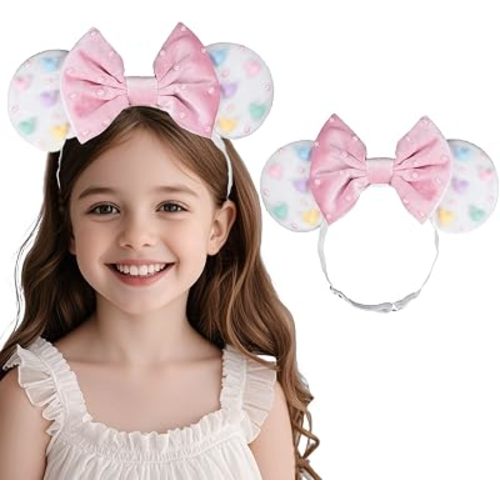 Adjustable Velvet Mouse Ear Hair Bow Headband with Beadings, Fashion Hair Bands for Newborn Toddlers, Kids
