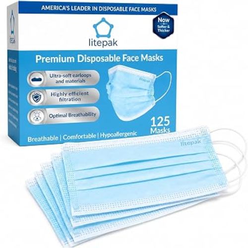 125-Pack Disposable Face Mask Premium Comfort Earloops with Dispenser Box