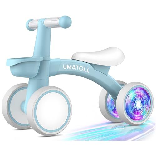 Umatoll Colorful Lighting Baby Balance Bike Toys for 1 Year Old Boys Gifts, Adjustable Seat Baby Walker, One Year Old Boy Birthday Gifts, 12-24 Months Toddler First Ride on Toys