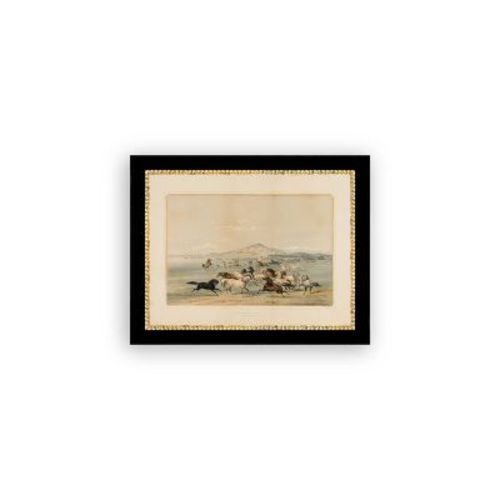 Petal Lane 9"x7" Field of Horses Wall Art: Vintage Style, Mixed Media, Framed Canvas, Sawtooth Back