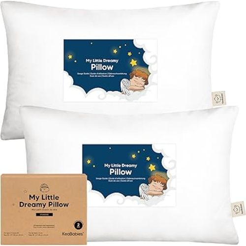 KeaBabies 2-Pack Toddler Pillows 2 Year Old to 5-13x18 Soft Organic Cotton Kids Pillow for Sleeping, Travel, School, Daycare, Nap, Toddler Bed, Machine Washable, Without Pillowcase (Soft White)