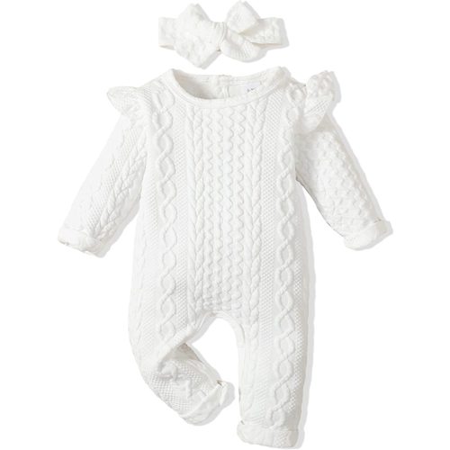 Renotemy Newborn Infant Baby Girl Clothes Cotton Linen Rompers Solid Ruffle Jumpsuits Infant Baby Clothes Girl