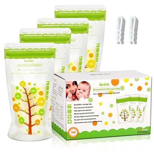 Bimirth Breastmilk Storage Bags, 112 Count BPA Free Convenient Milk Storage Bags for Breastfeeding, 8oz/235ml, 2 Easy Pouring Spouts & Self-Standing Design