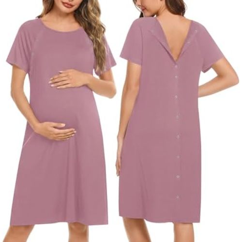 Ekouaer Women’s Nursing/Delivery/Labor/Hospital Nightdress Short Sleeve Maternity Nightgown with Button S-XXL
