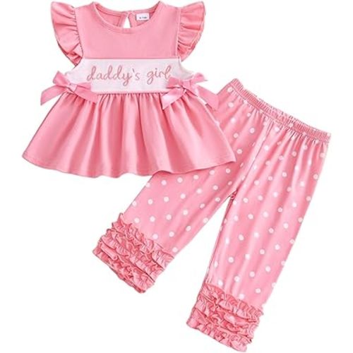 Mothers Day Baby Girl Outfit Cute Letter Embroidery T-Shirt Top Elastic Waist Flare Pants Toddler Summer Clothes