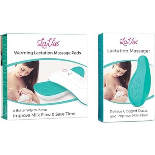 Bundle: LaVie 2-in-1 Warming Lactation Massagers (Pair) and LaVie Lactation Massager, Teal, Support for Clogged Ducts, Mastitis, Engorgement