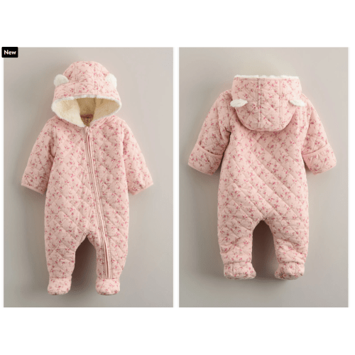 Hooded Quilted Fleece Lined Bunting - Pink Dogwood Edith Floral