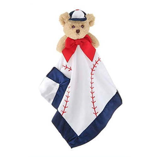 Bearington Baby Lil’ Slugger Snuggler, 15 Inch Baseball Plush Stuffed Animal Teddy Bear Security Blanket Lovey for Babies