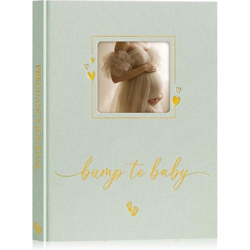 Lanpn My Pregnancy Journal Memory Book for First Time Mom, 156 Page Pregnant Announcement Must Have Planner, Pregnancy Tracking Diary Scrapbook Keepsake Gift for Mom to Be Expecting Parent Sage Green