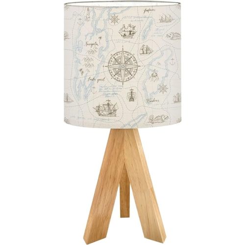 Cute Kids Bedside Desk Table Lamp abstract seamless theme travel adventure discovery Old hand drawn map Children Nightstand Lamp, Tripod Small Night Lights Linen for Nursery Room Bedroom Dorm Decor