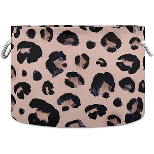 Bolaz Large Storage Basket Pink Black Leopard Toy Storage Box Organizer Bins with Handles Laundry Hamper Basket for Home Decor