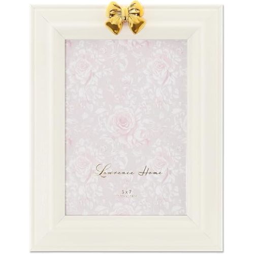 Lawrence Frames 5x7 Classic Ivory Picture Frame - Gold Bow Adornment