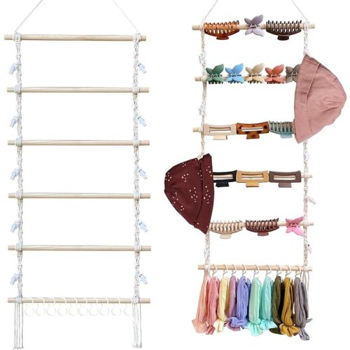 Headband Holder Hair Bows Organizer for Baby Girls Large Capacity Bow Holder Hair Accessories Wall Hanging Organizer for Toddler Baby Girl Nursery Room Decor (Beige2)