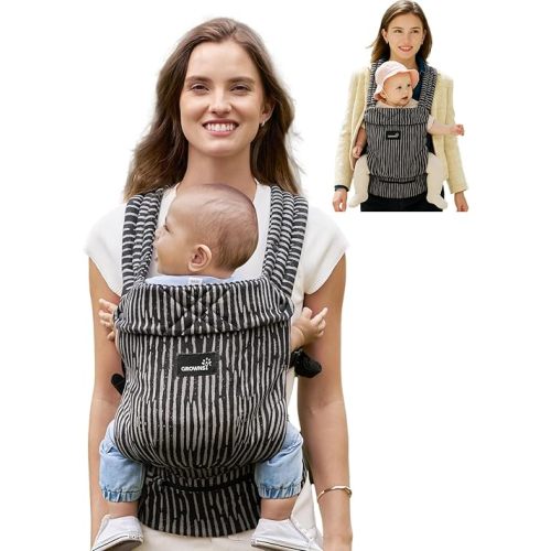 GROWNSY Baby Carrier Newborn to Toddler, Ergonomic Baby Toddler Carrier Wraps with Head Support, Easy to Wear, Infant Carrier Baby Gift, Travel and Hiking Friendly, for 7 to 44 lb (Flow-Stripe)