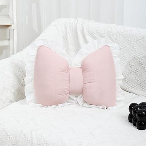 Bow Pillow Bow Shaped Pillow Decorative, Soft Bowknot Throw Pillow Sofa Lumbar Pillow Car Backrest Cushion,Novelty Bow Pillow Plush Cushion Home & Car Decoration (Pink)