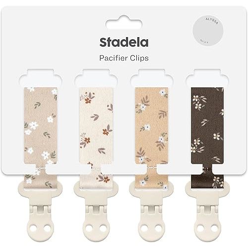 Baby Pacifier Clip Holder - Girl 4 Pack Gift Set – Boho Modern Neutral Flowers Floral (Allysa)