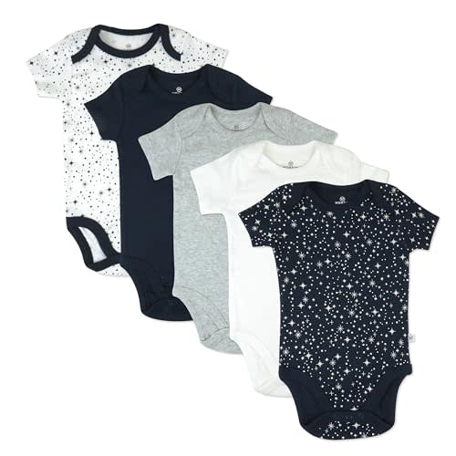 HonestBaby baby-boys 5-pack Short Sleeve Bodysuits One-piece 100% Organic Cotton for Infant Baby Boys