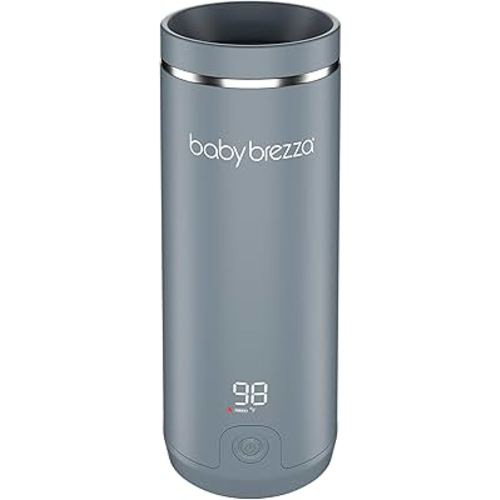 Baby Brezza Portable Warmer – 3X Faster Baby Bottle Warming - Travel Breastmilk and Formula Warmer - Safe, Even Heating - Up to 9oz - No Adapters, Grey