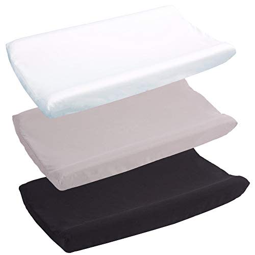 Belsden 3 Pack Microfiber Soft Changing Pad Cover, with 2 Considerate Safety Belt Holes, Durable Diaper Change Table Sheet Set for Baby Boys Girls, 16''x32''x8'', White & Grey & Black