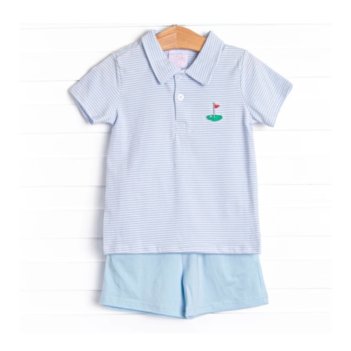Daddy's Caddy Embroidered Short Set, Blue – Stitchy Fish