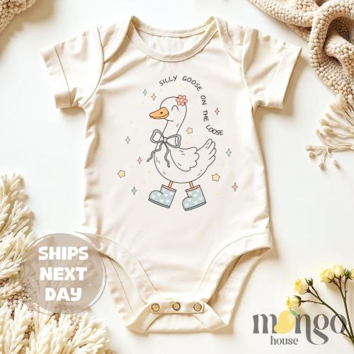 Funny Goose Baby Onesies® Brand Silly Goose On The Loose Cute Baby Shower Gift for Newborn Outfit Goose Baby Clothes Cute Animals Shirt Girl