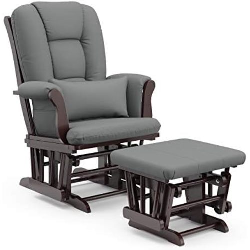 Storkcraft Tuscany Glider and Ottoman with Lumbar Pillow, Espresso/Gray