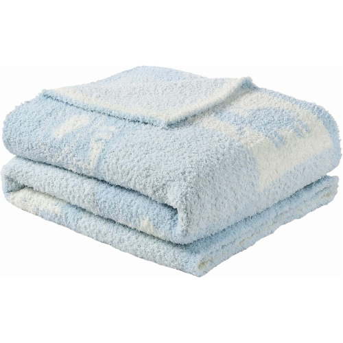 CREVENT Warm Soft Blue Animals Chenille Knitted Baby Blanket