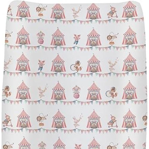 Watercolor Circus Animals Baby Changing Pad Covers for Boys Girls Lion Elephant Bear Bunny Pig Fitted Change Table Covers Mats Fantastic Zoo Animals Soft Diaper Changing Table Sheets 32''×16''