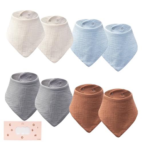 8 pack-Muslin Baby Bibs, 100% Cotton Baby Bandana Drool Bibs, Ultra Soft & Absorbent for Newborns & Infants
