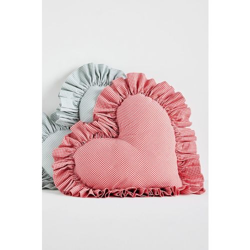 Gingham Cotton Ruffle Heart Pillow