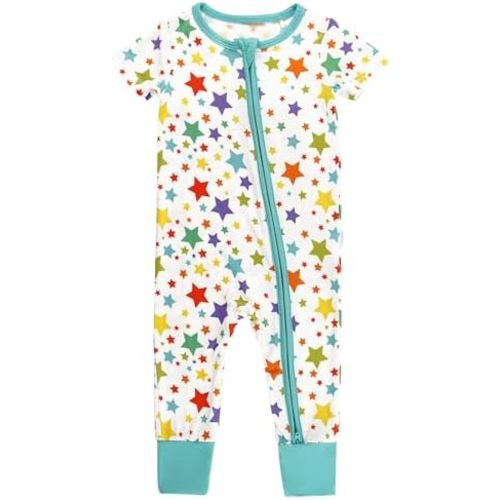 Baby Boys Short Sleeve Rompers Button Bodysuit One-piece Jumpsuit for Newborn, Viscose Made from Bamboo