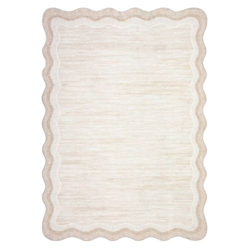 Washable Scalloped Rugs for Living Room Bedroom, Modern Solid Non Slip Rugs for Nursery Room Kids Room, Large Low Pile Carpet for Dining Room