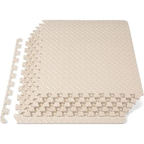 ProsourceFit Exercise Puzzle Mat 1/2-inch, EVA Interlocking Foam Floor Tiles for Home Gym, Workout Equipment, Kids Play Areas, Beige, 24 Sq Ft - 6 Tiles